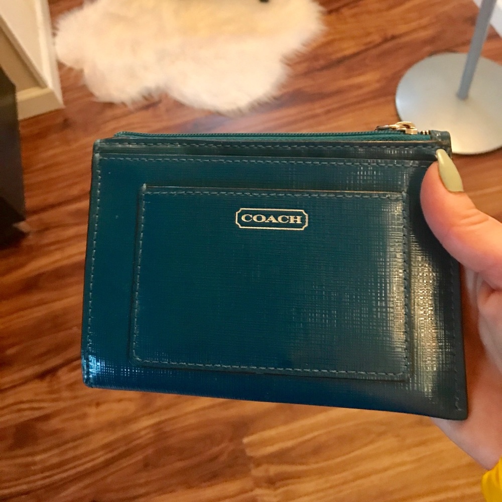 Teal patent leather Coach wallet